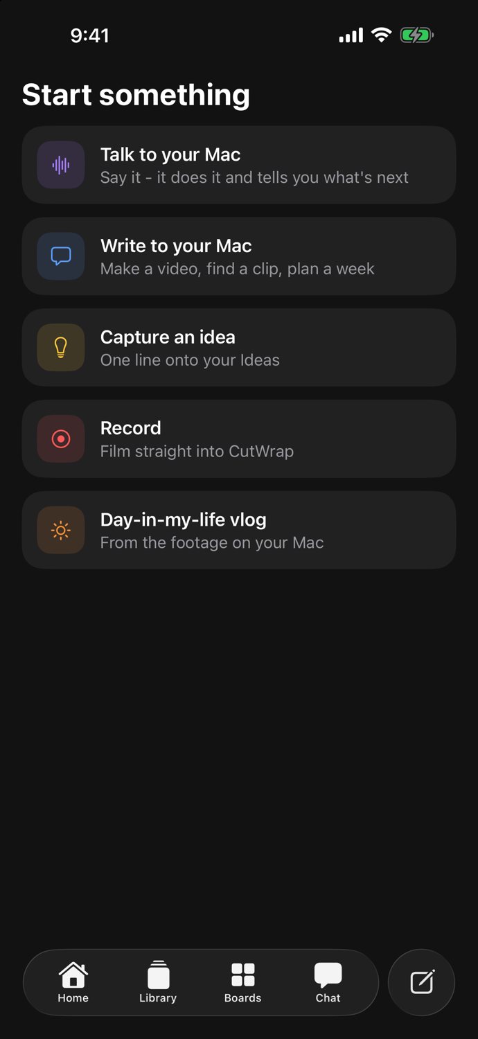 CutWrap for iPhone: talk to your Mac, write to it, capture an idea, record, or make a vlog