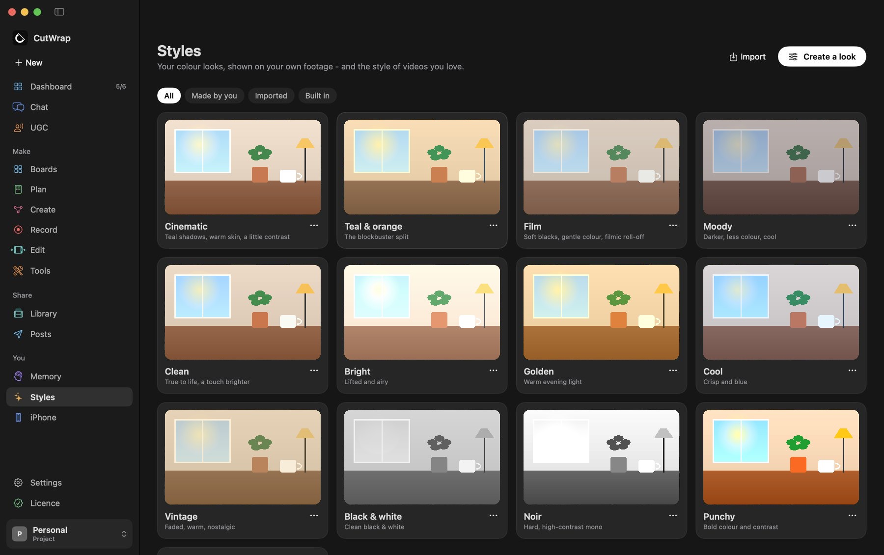 CutWrap Styles: colour looks previewed on a sample scene